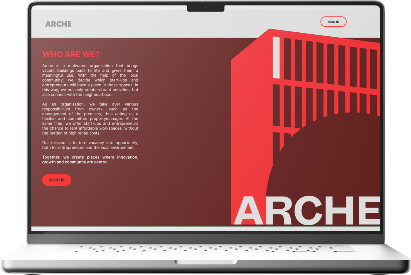 ARCHE platform home page on a laptop: Who are we?