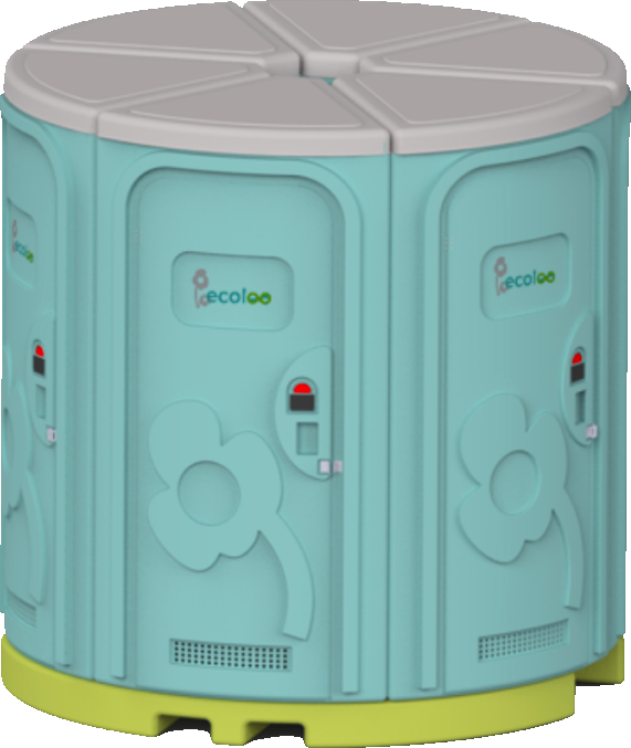 Round Ecoloo unit with four cabins