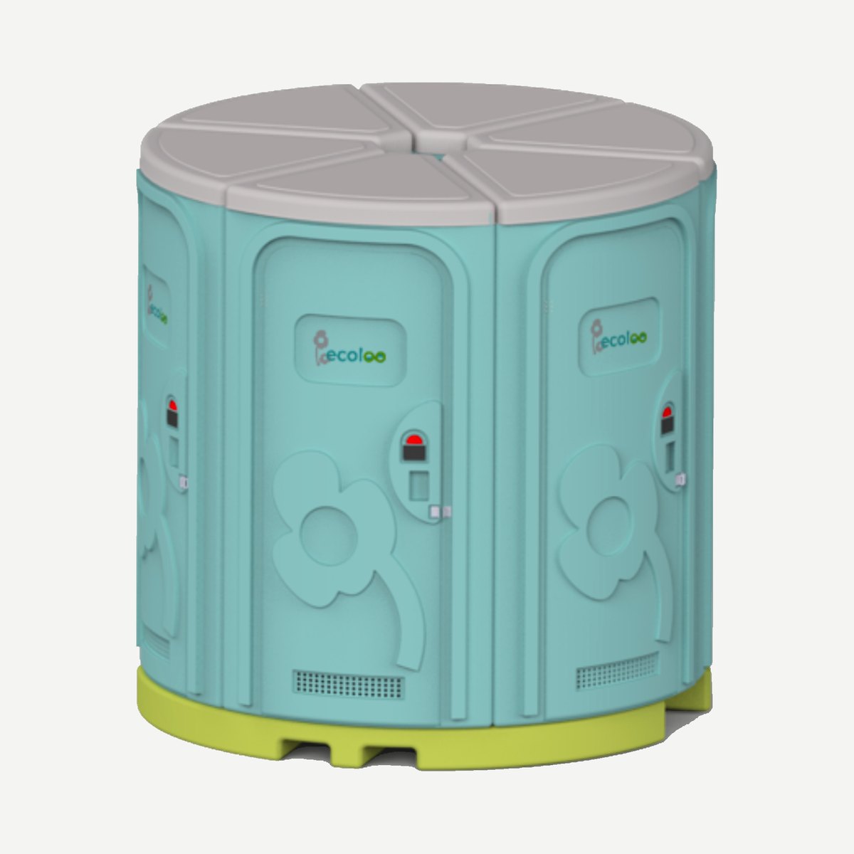 Render of a round modular ecoloo toilet unit