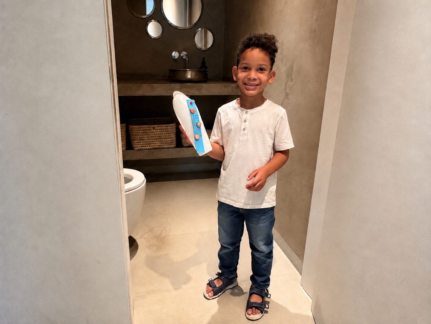 Child holding the Minze Diary Pod with the HERO add-on