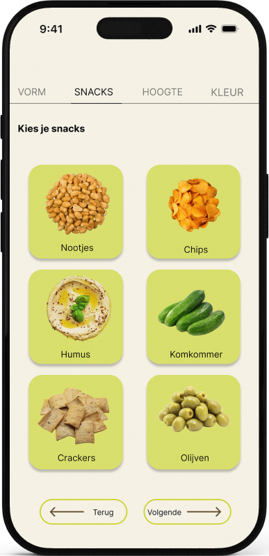 App step 2: choose your snacks