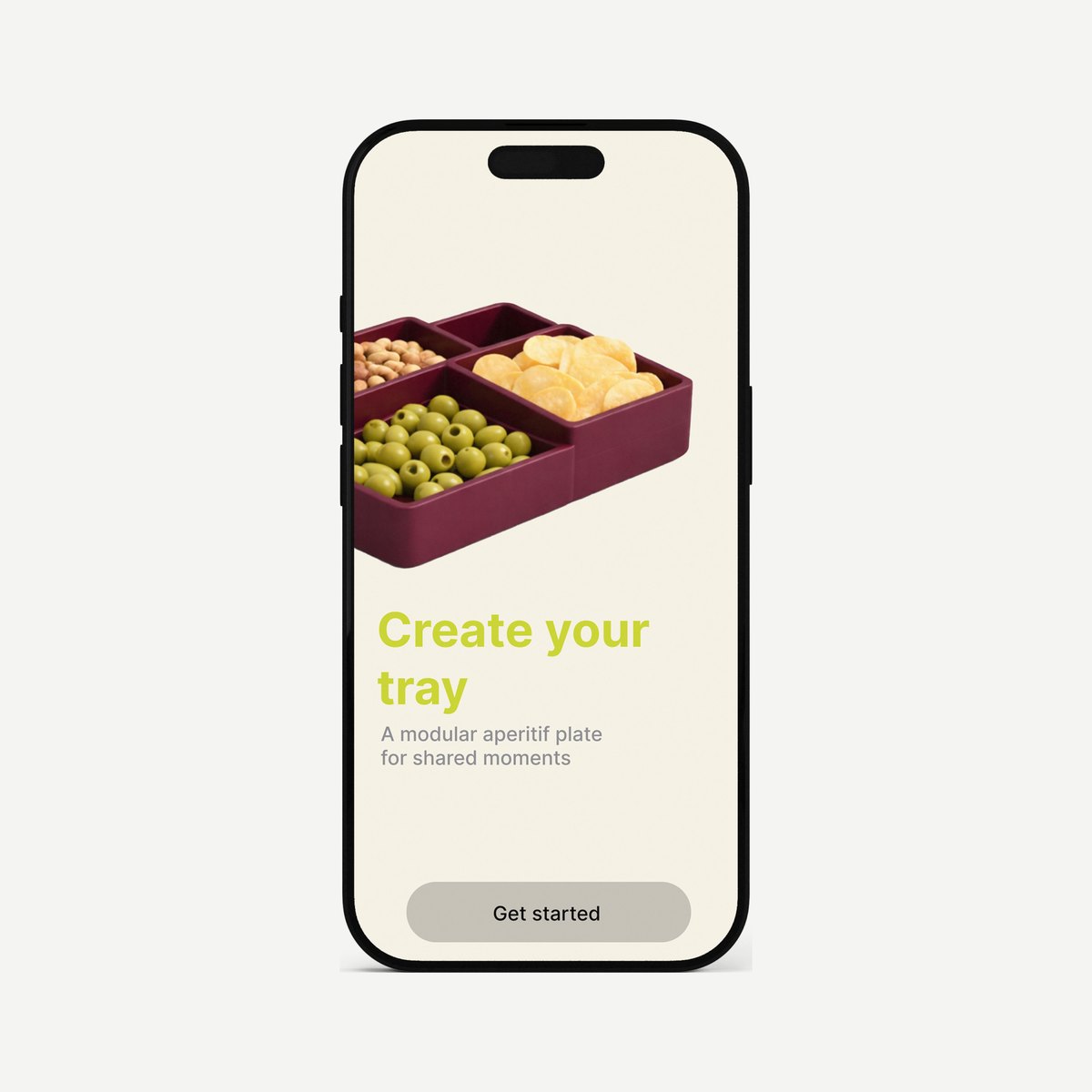 Phone screen showing an app for a modular aperitif tray