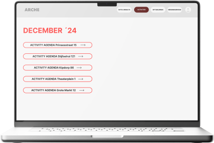 Platform screen listing activity agendas per building