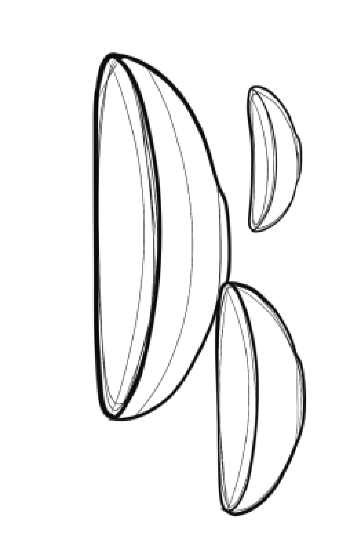 Line sketch of three egg-shaped mirrors
