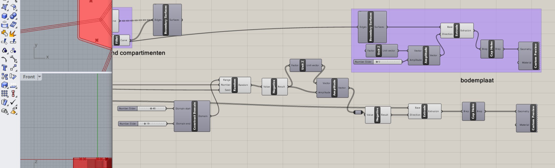 Grasshopper definition generating the compartments and the bottom plate in Rhino