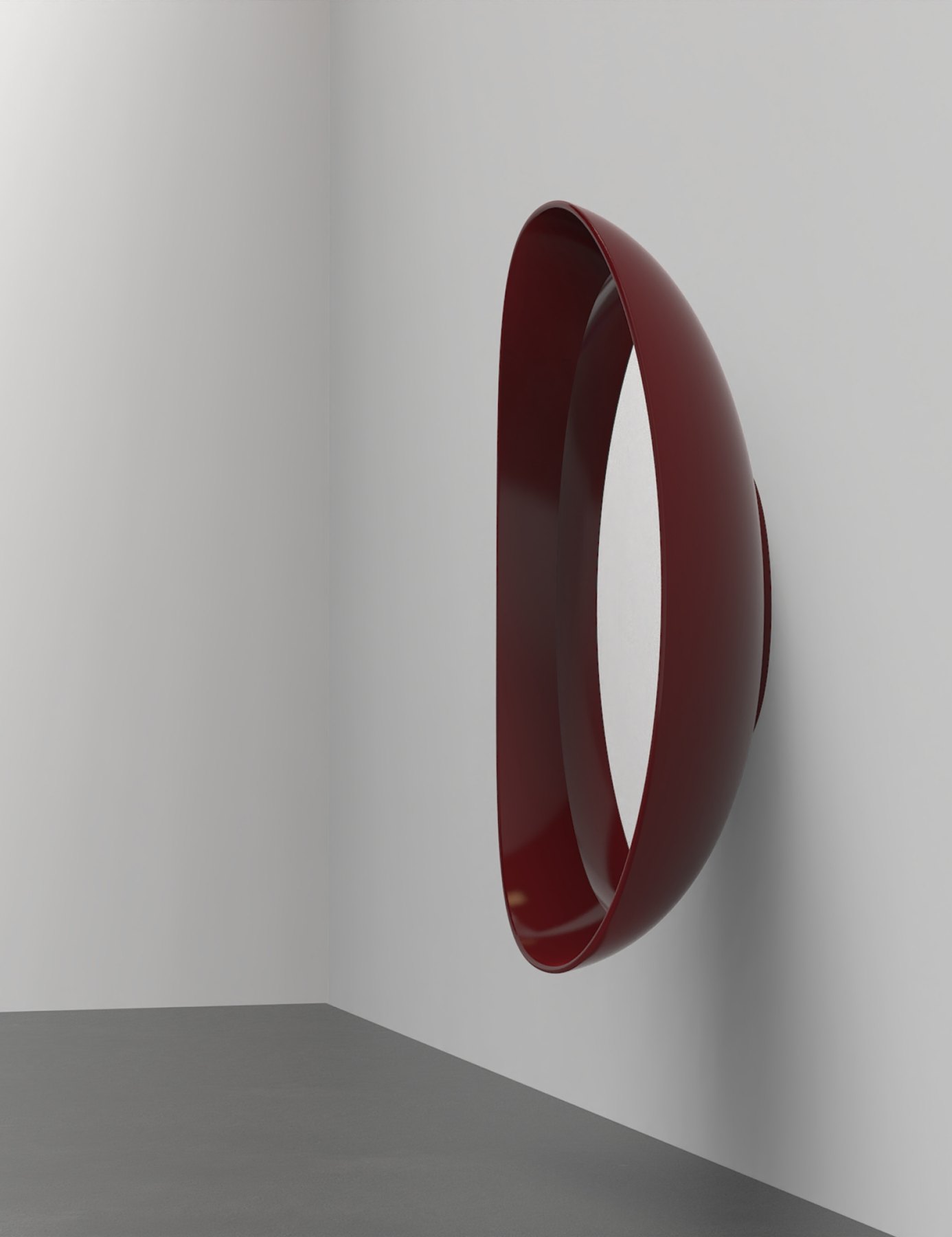 Render of a glossy red egg mirror