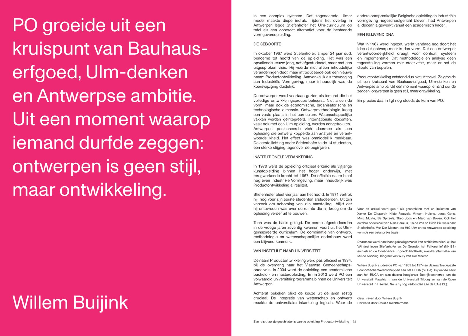 Magazine spread about the history of the Product Development programme