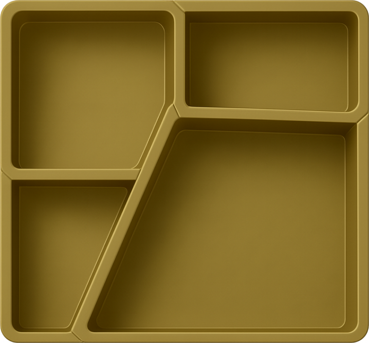 Square plate with four compartments, top view