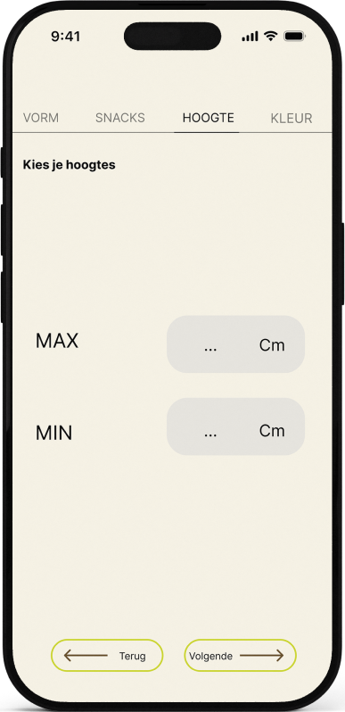 App step 3: choose the minimum and maximum heights
